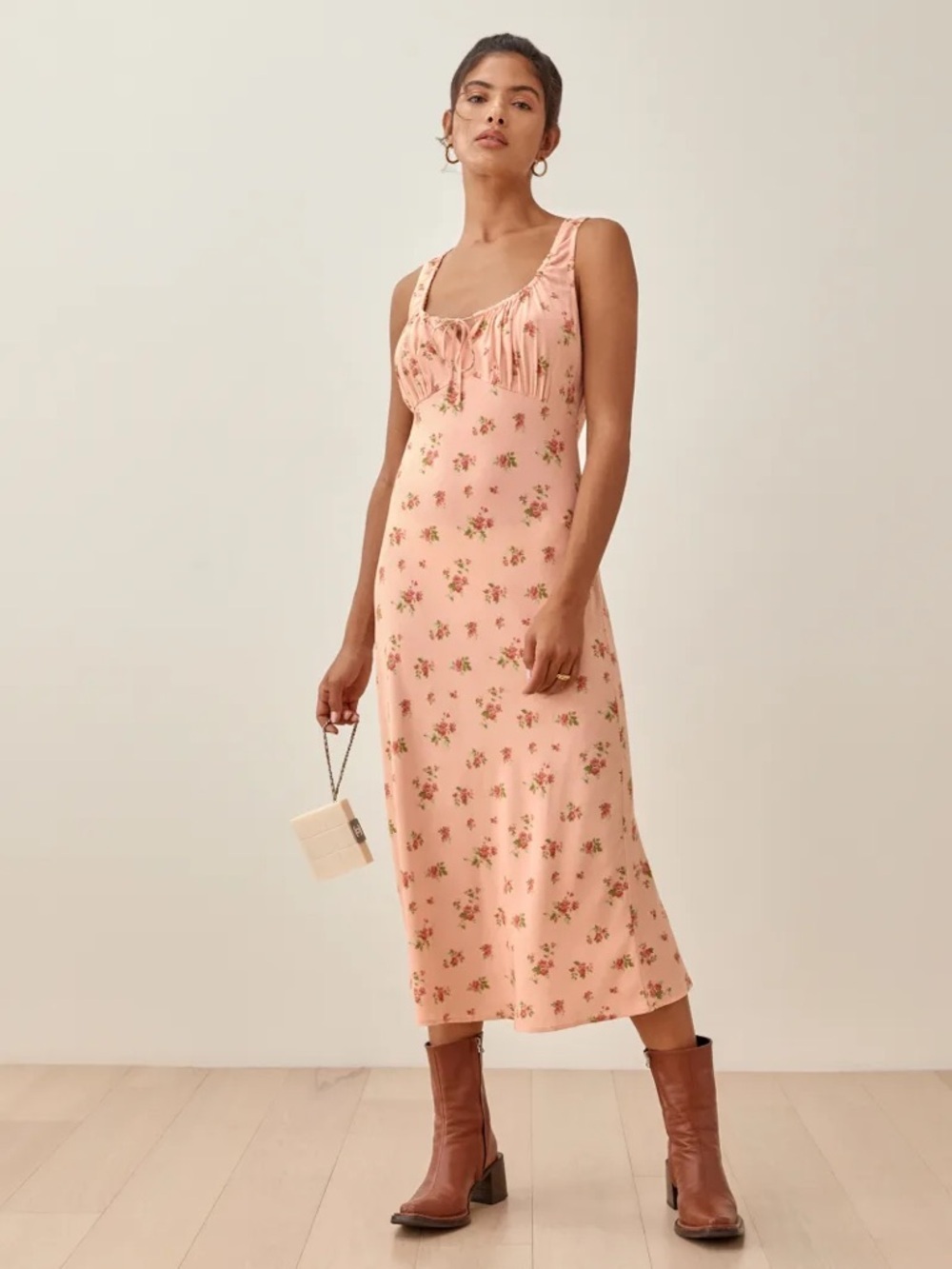 Reformation Laurel Pink Floral Midi Dress Spring Wedding Guest